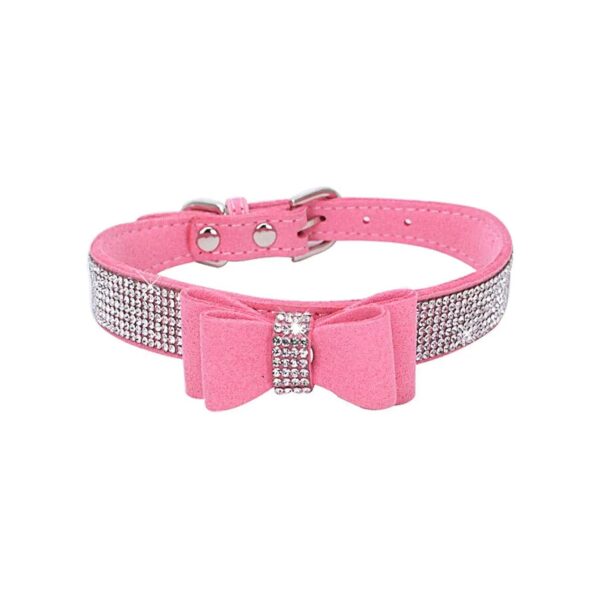 Rhinestone Velvet Dog Collar with Bowknot Diamond Charm Pink for Small Medium Large Pet