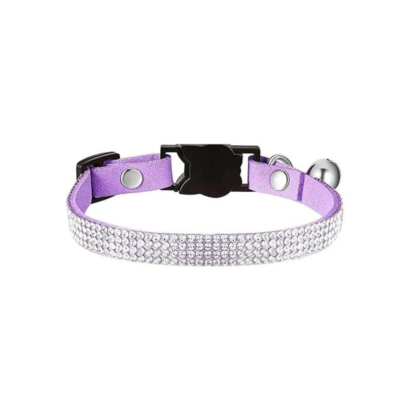 Rhinestones Dog Collars with Bell Bling Accesorries Pet Collars Soft Velvet Purple