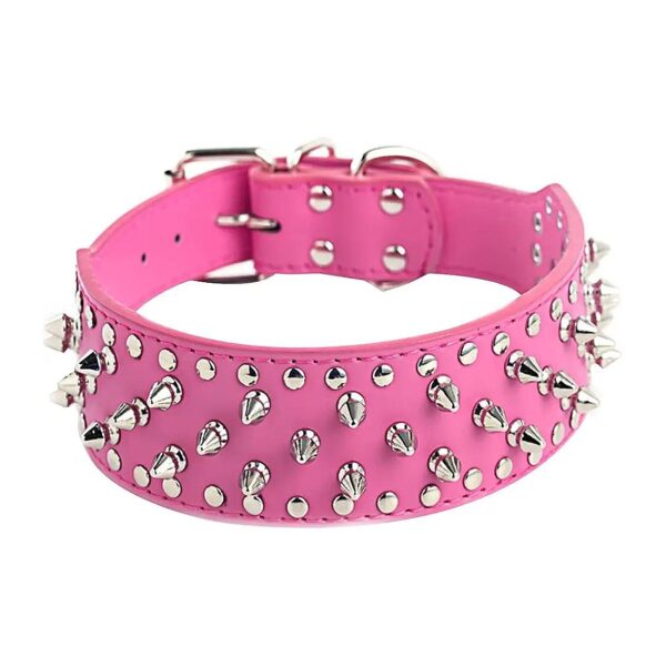 Rivet Spiked Adjustable Hot Pink PU Leather Dog Collar for Small to Medium Breed Dogs