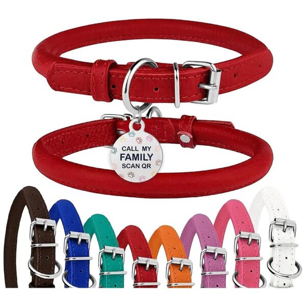 Rolled Leather Dog Collar with Round Rope Buckle for Small Medium Large Dogs