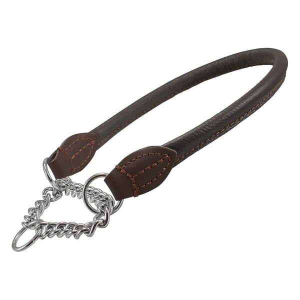 Rolled Leather Martingale Dog Collar Choker for Brown Dogs 7 Sizes