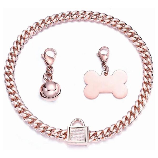 Rose Gold Chain Collar for Small Medium Large Dogs with 10-26Inch Length