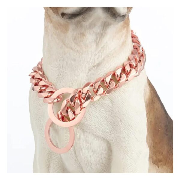 Rose Gold Polished 19MM Stainless Steel Cuban Link Dog Collar for Small Medium Big Dogs