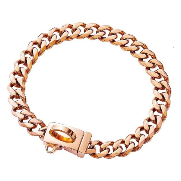 Rose Gold Stainless Steel Cuban Link Chain Dog Collar for Small Medium and Large Breeds