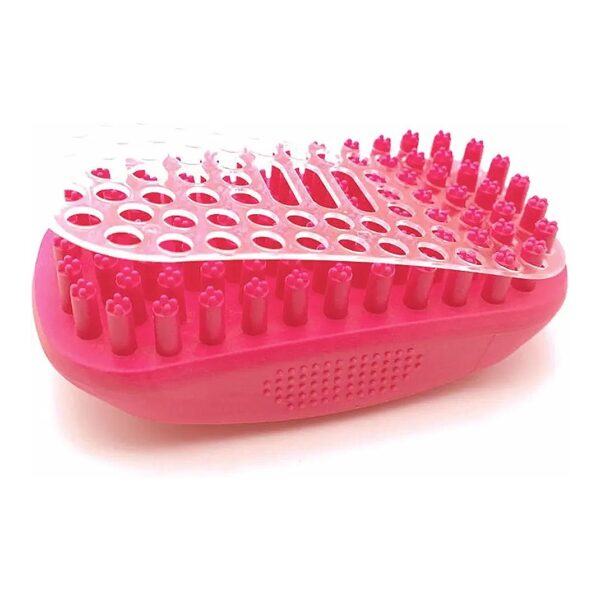 Rose Red Rubber Bristle 2-in-1 Pet Brush for Dogs, Cats, and Small Animals