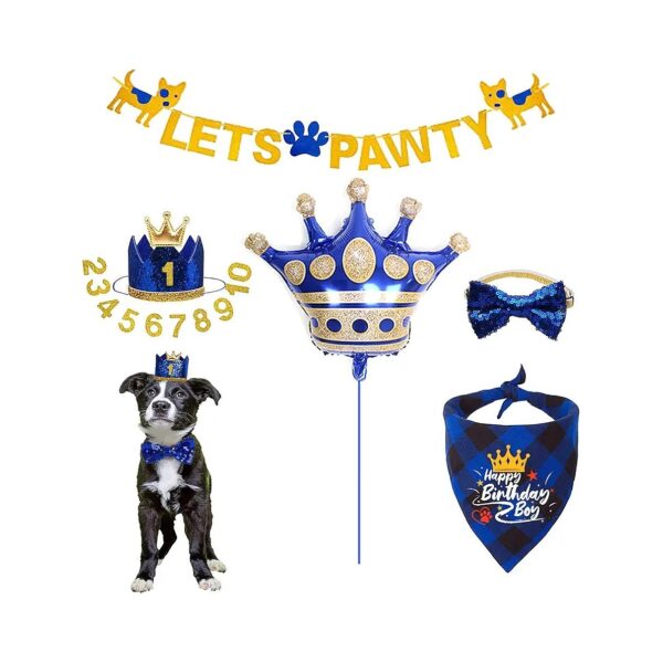 Royal Blue Dog Birthday Party Supplies Package for Small Medium Dogs