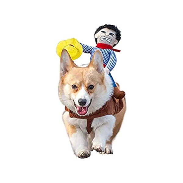 Saddle Style Dog Costume with Doll and Hat for Large Dogs and Halloween