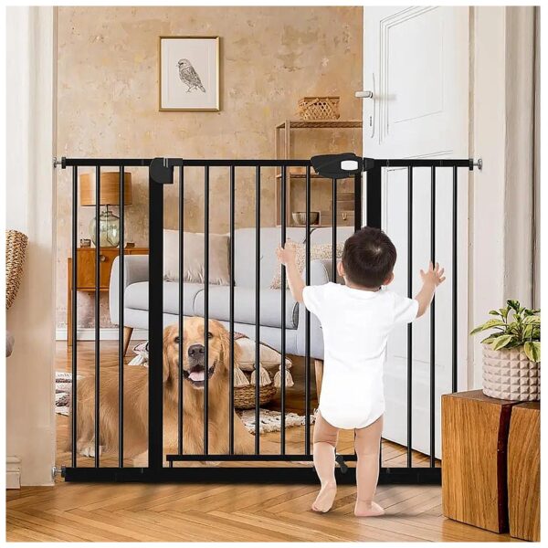 Safe and Easy to Use 36" Metal Baby Gate for Toddlers and Large Breed Dogs Black