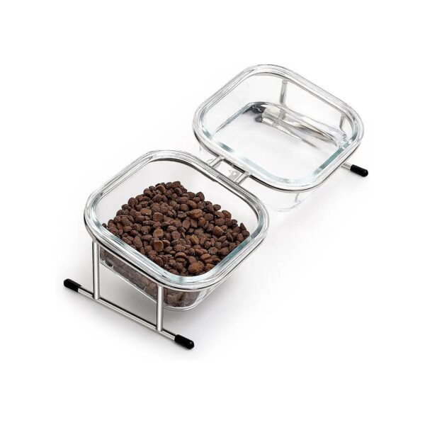 Safe and Easy-to-Clean Glass Elevated Cat Food Bowls with Stainless Steel Stand