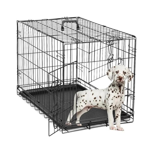 Safe and Secure Double Door Metal Dog Crate with Divider Panel and Removable Tray