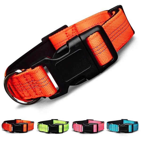 Safe and Stylish Orange Dog Collar with Reflective Threads for Day and Night Use