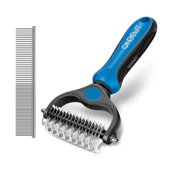 Safely Deshedding Pet Grooming Brush and Metal Comb Combo for Small to Large Dogs