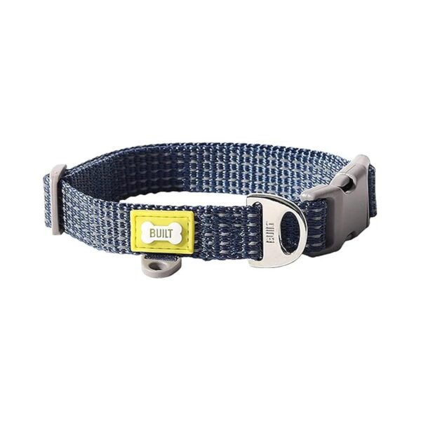 Safety Reflective Dog Collar for Small Dogs Navy and Yellow Nylon Adjustable