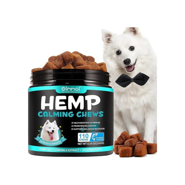 Salmon Flavored Hemp Calming Chews for Stress Relief in Dogs of All Breeds and Sizes