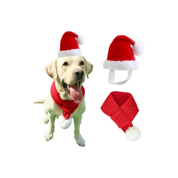 Santa Hat and Scarf Christmas Dog Outfit Large for Medium to Big Dogs and Kids