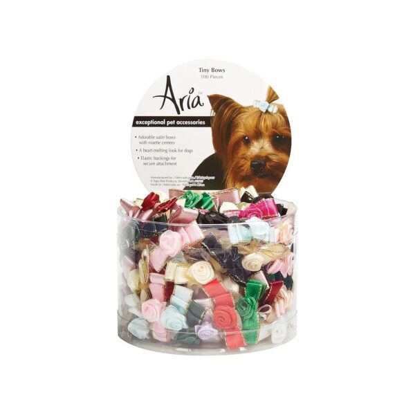 Satin Ribbon Dog Bows with Rosettes 100-Piece Canister for Pet Accessories