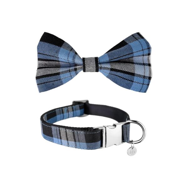 Scottish Tartan Designer Dog Collar with Detachable Plaid Bow Tie for Girl or Boy Dogs