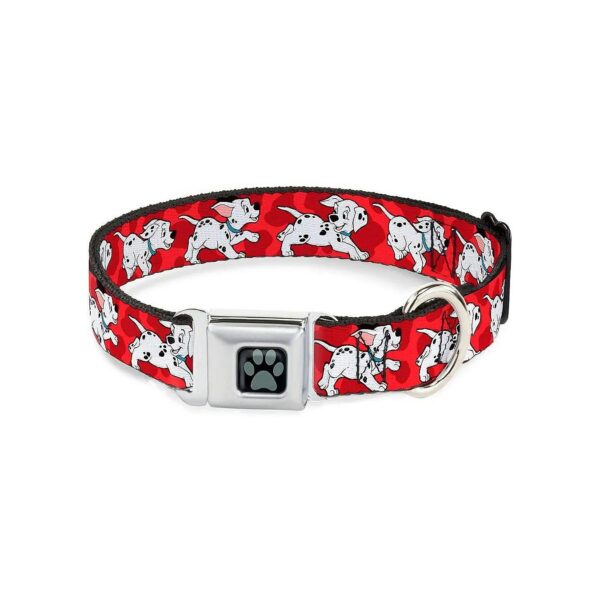 Seatbelt Buckle Dog Collar Dalmatians Running Paws Reds White Black 1 Inch Wide Large