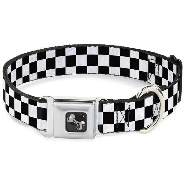 Seatbelt Buckle Dog Collar with Checker Pattern and 15-26" Neck Size Range