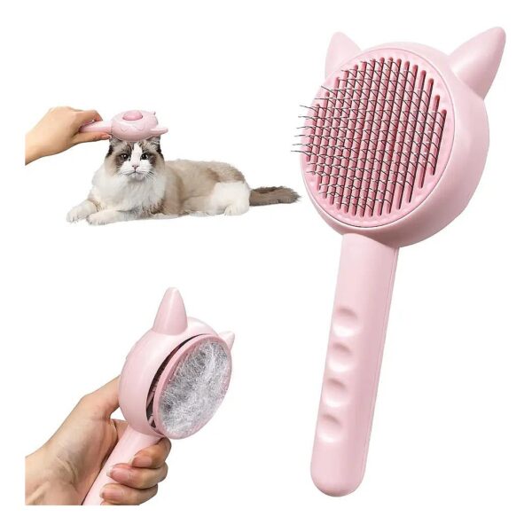 Self Cleaning Cat Brush for Long Hair Cats and Dogs with Non-Slip Handle Pink