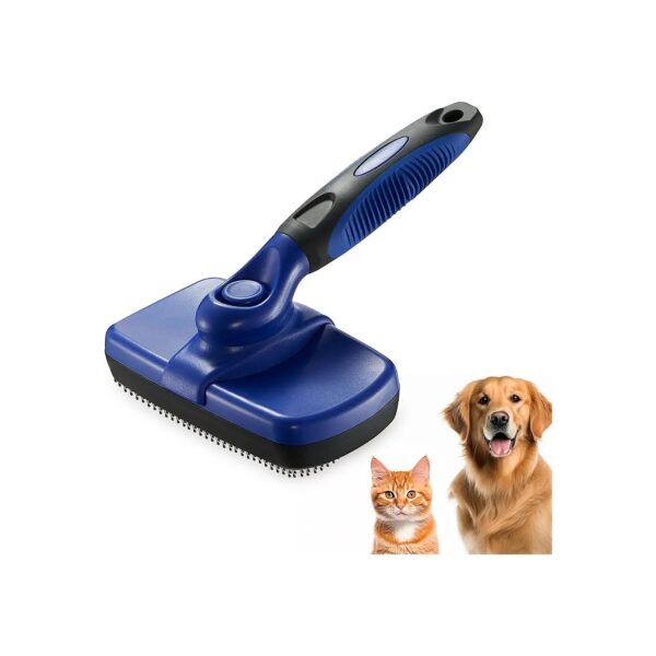 Self-Cleaning Blue Slicker Brush for Effective Pet Grooming and Loose Hair Removal