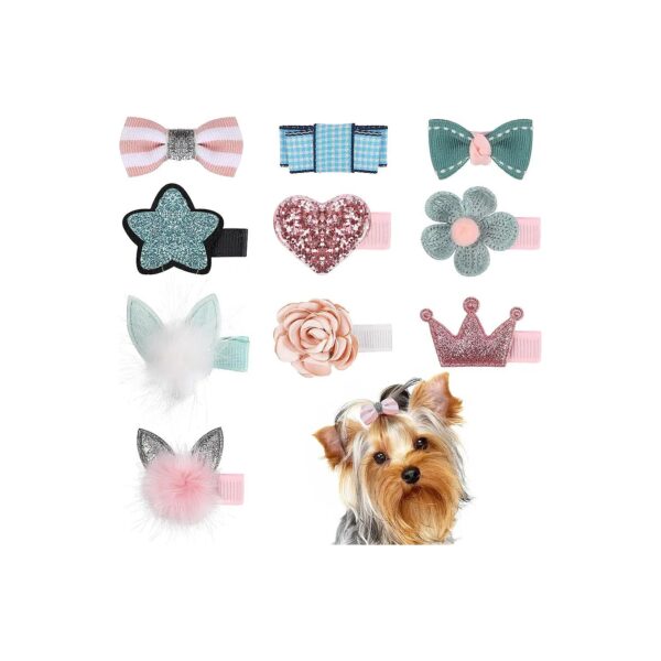 Set of 10 Dog Hair Bows for Small Pets and Kitten Grooming