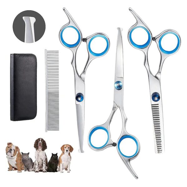 Sharp Stainless Steel Dog Grooming Scissors Kit with Thinning and Straight Cutting Combs