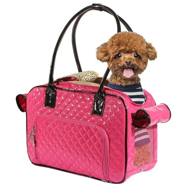 Shiny Leather Mirror Surface Dog and Pet Carrier Travel Bag Pink Soft Sided Travel Purse