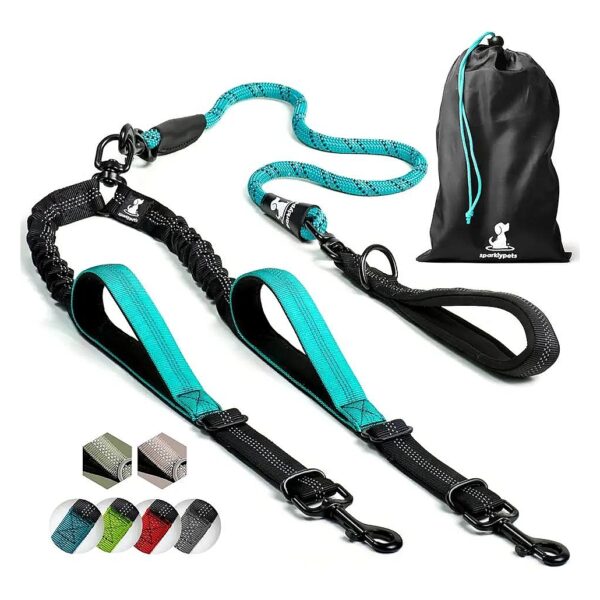 Shock-Absorbing Dual Dog Leash for Large Dogs with Bungee Parts