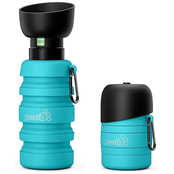 Silicone Dog Water Bottle with Carabiner Clip and Compact Design for Outdoor Activities