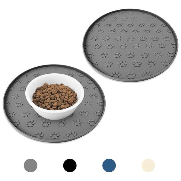 Silicone Pet Feeding Mats in Grey with Raised Edge for Easy Mess-Free Feeding