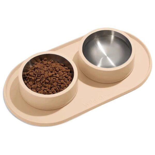 Silicone Placemat with Stainless Steel Dog Bowls for Spill-Proof Mealtime