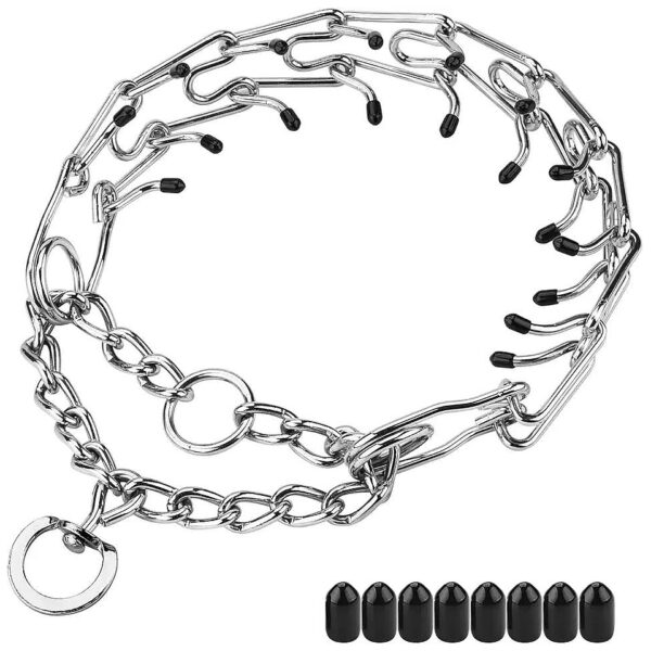 Silver Coated Stainless Steel Adjustable Prong Collar for Dogs with Comfort Rubber Tips