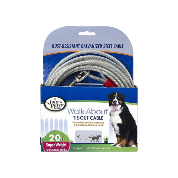 Silver Vinyl-Coated Dog Tie-Out Cable for Big Dogs Over 50 Pounds