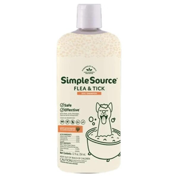 Simple Source Flea and Tick Shampoo for Dogs, 12 Fluid Ounces, liquid