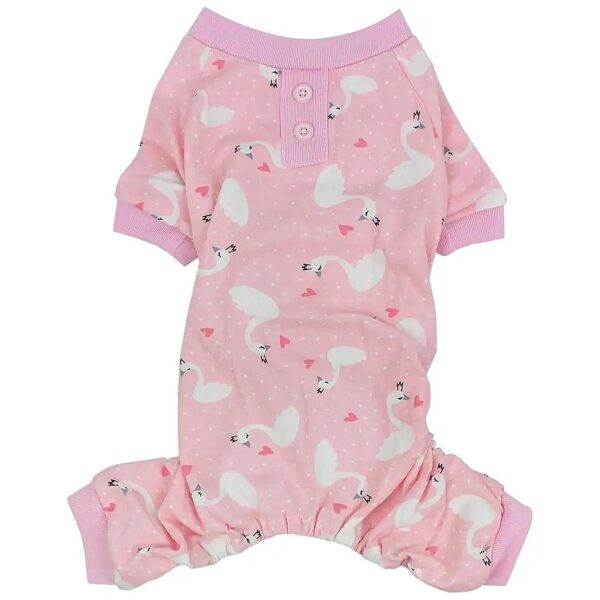 Simple yet Stylish Pink Swan Design Dog Pajamas Size Medium for Female Dogs Everyday Wear