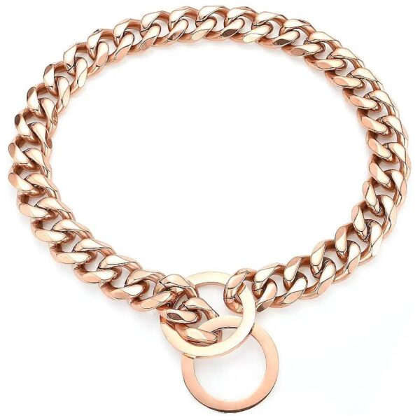 Simple yet Stylish Rose Gold Dog Collar with 15mm Cuban Link Chain, 14inches Length