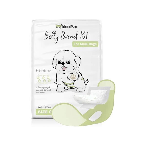 Size 0 Dog Belly Band Kit with 50 Disposable Booster Pads and Adjustable Waist