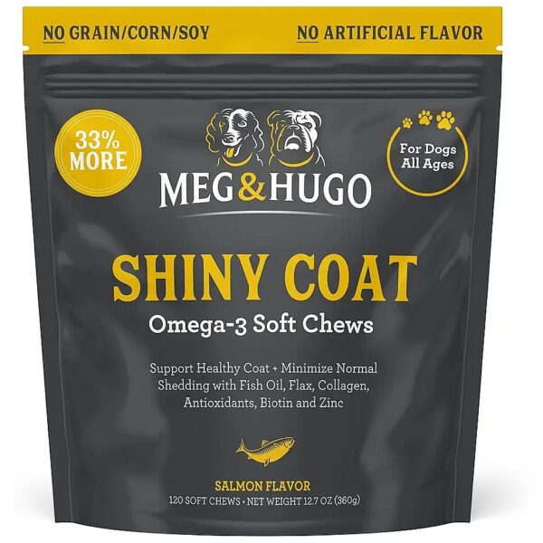 Skin and Coat Supplement for Dogs with Omega 3 Fish Oil and Collagen for Shiny Coat