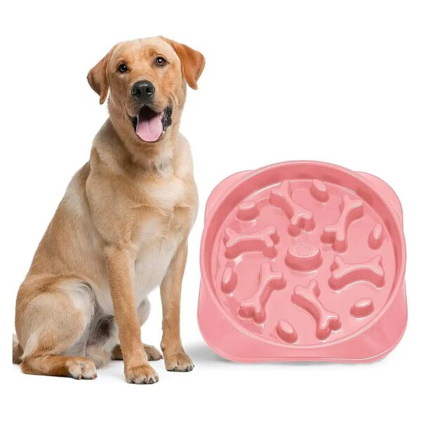 Slow Eating Large Breed Dog Bowl Pink Safety and Non-Slip Base Low Feeding