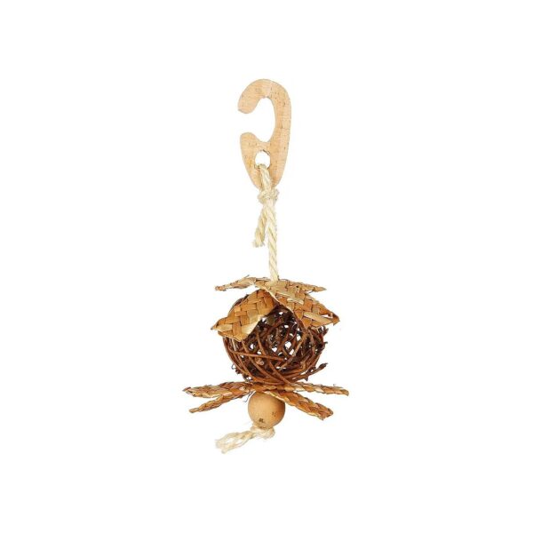 Small Animal Wicker Ball on Rope with Natural Nesting Material, 5cm in Diameter