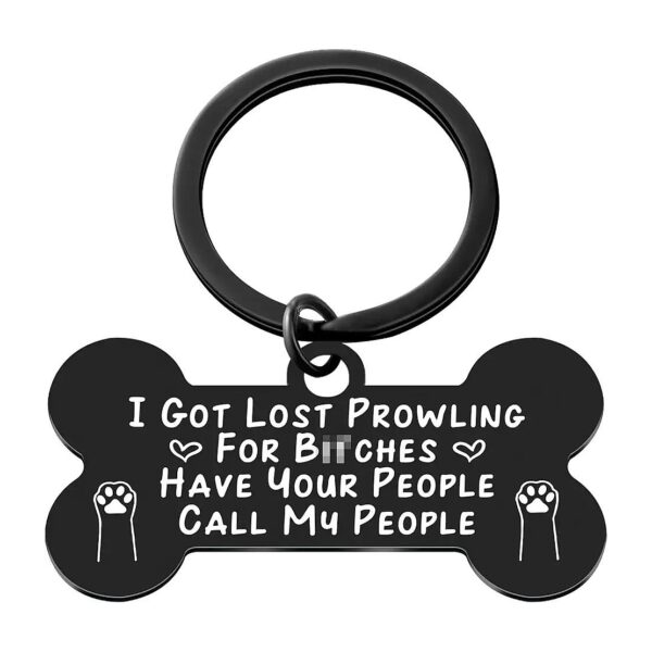 Small Black Dog Tag Collar with I Got Lost Prowling Engraving Stainless Steel