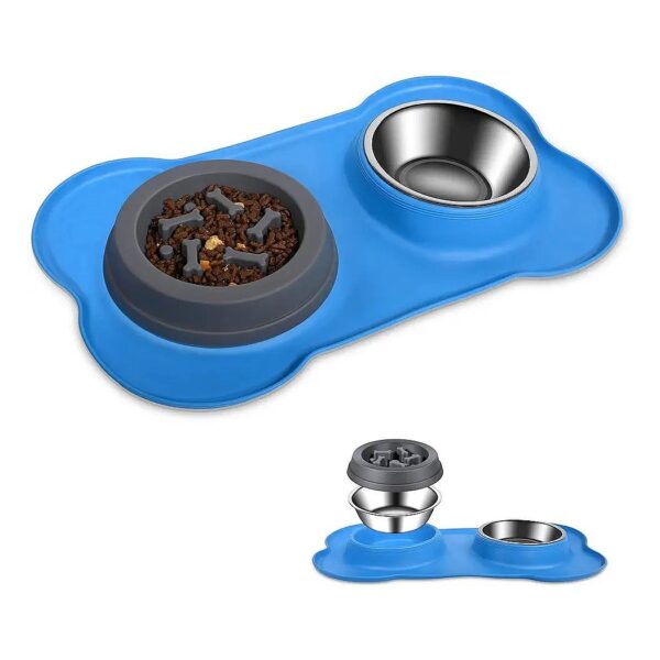 Small Breed Dog Food and Water Bowls with Anti-Spill Silicone Mat and Stainless Steel