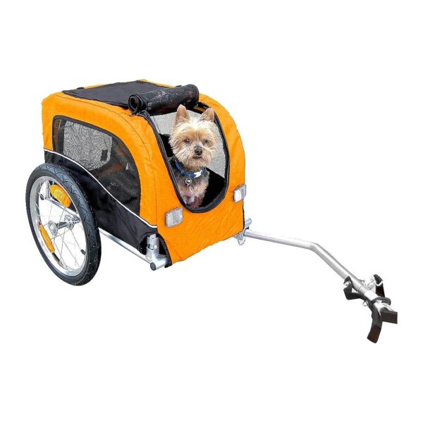 Small Breed Orange Dog Bike Trailer with 3-Layer Sunroof and Compact Design