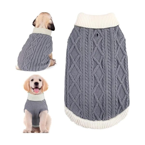 Small Breed Pet Sweaters for Fall and Winter with Turtleneck and Leash Hole Design