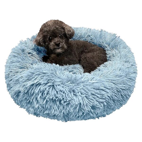 Small Comforting Faux Fur Round Pet Bed for Dogs and Cats, Anti-Anxiety Calming Bed