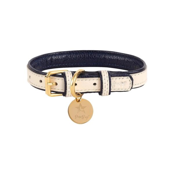 Small Cream Leather Dog Collar with Metal Buckle for Small, Medium, and Large Dogs