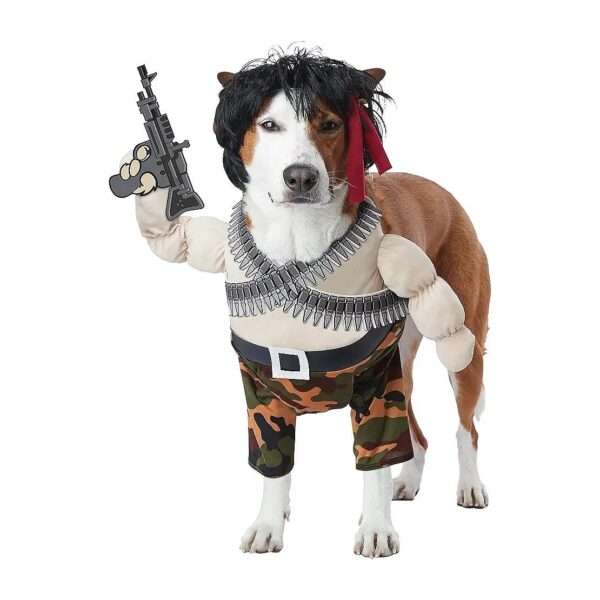 Small Dog Action Hero Costume with Polyester Body and Wig Accessory