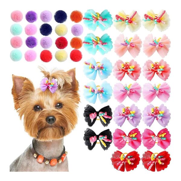 Small Dog Bows and Hair Accessories with Rubber Bands and Mixed Colors