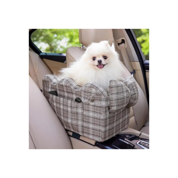 Small Dog Car Seat with Cozy Bow Neck Pillow for Front and Back Armrest